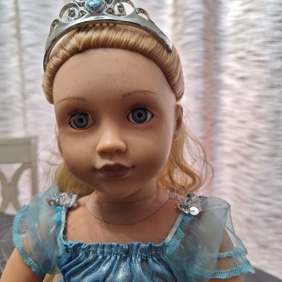 Our Generation 18 Inch Doll Dressed In a Blue Sparkly Dress - Picture 2 of 5